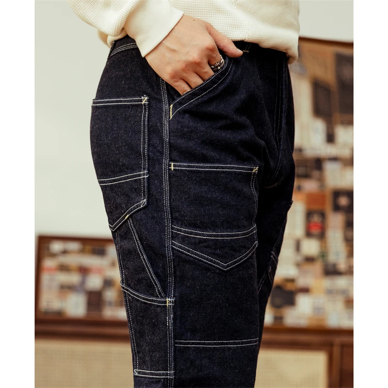 Red Tornado 14oz Indigo Denim Derrickman Work Pants Vintage Men Double Knee Jean 4