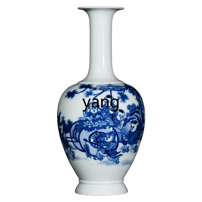 

L'm'm Hand-Painted Wood Kiln Vase Chinese Living Room Wood Burning Blue and White Porcelain Decoration Porcelain