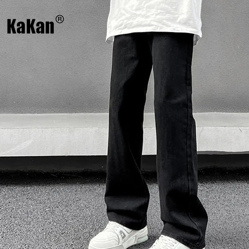 Kakan - New Black Micro Flared Jeans for Men, Trendy Brand Loose Casual Straight Length Jeans K24-ZLJLB0103