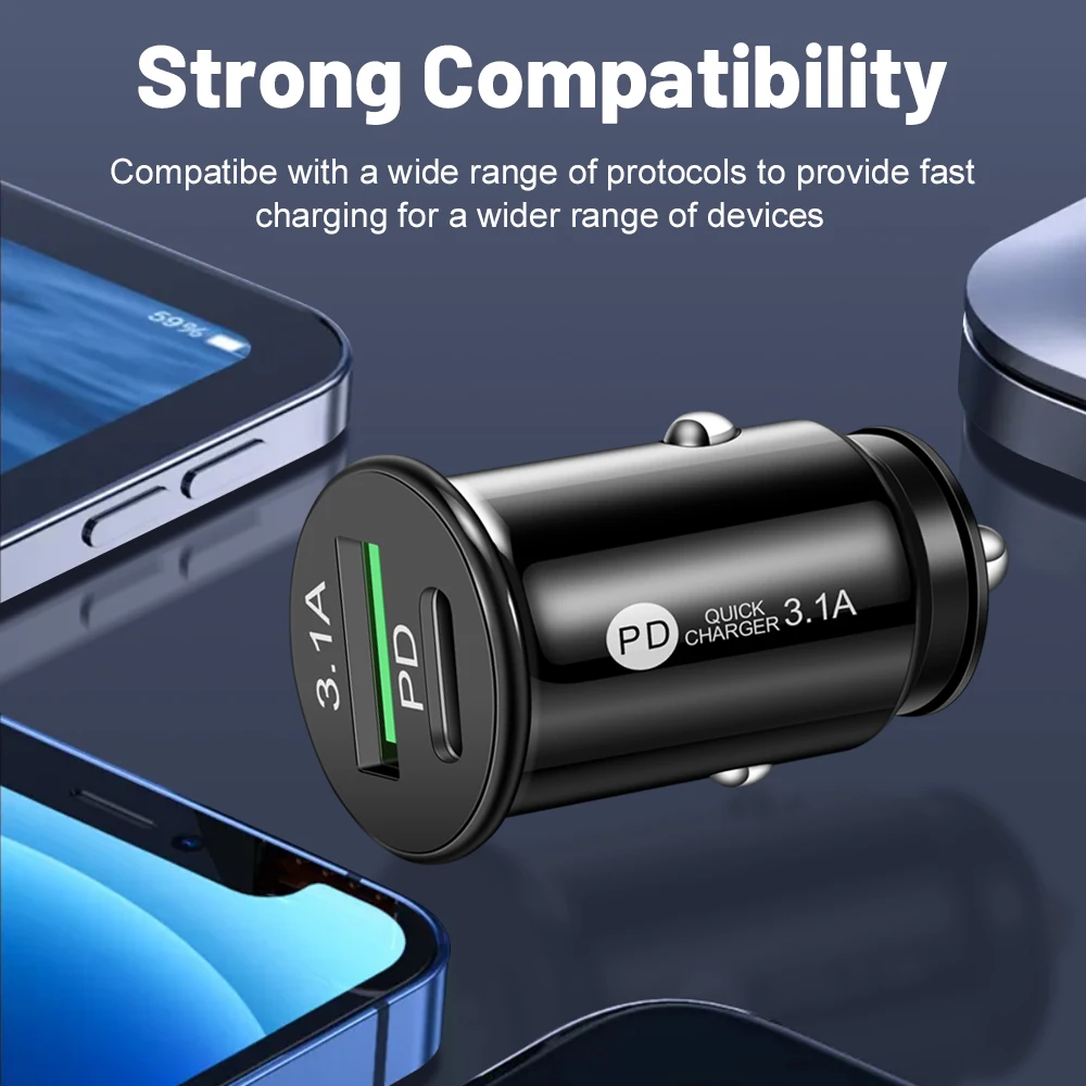3.1A 15W USB C Car Charger Type C PD Fast Charging USB Car Phone Charger For iPhone 13 14 Pro Xiaomi Huawei Samsung