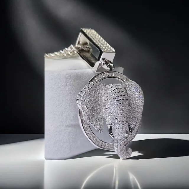 1pc S925 Silver Elephant Pendant Inlaid with 6.3 Carats of Moissanite with Fine Necklace, Hip-hop Style, Street Style, Fashiona
