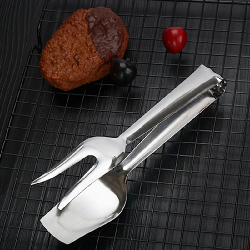 Stainless Steel Food Fork Tongs Multifunctional BBQ Steak Bread Spatula Clip Grill Clamp Home Kitchen Accessories