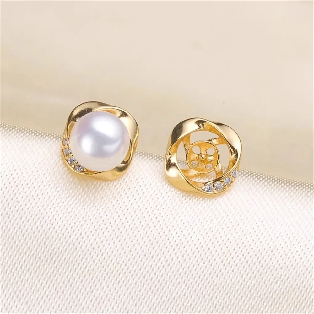 

DIY Pearl Accessories S925 Silver Pearl Jade Stud Earrings Empty Fashion Fit 4-6mm Oval Beads E339