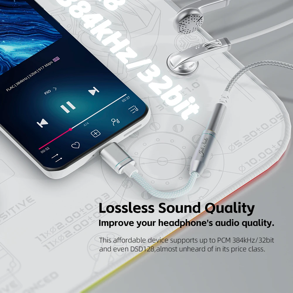 Earphone Headphone Adapter FiiO/JadeAudio JA11 USB Type C to 3.5mm Earphone/Headphone Adapter USB C Cable to 3.5 Audio Aux Cable for IOS Android