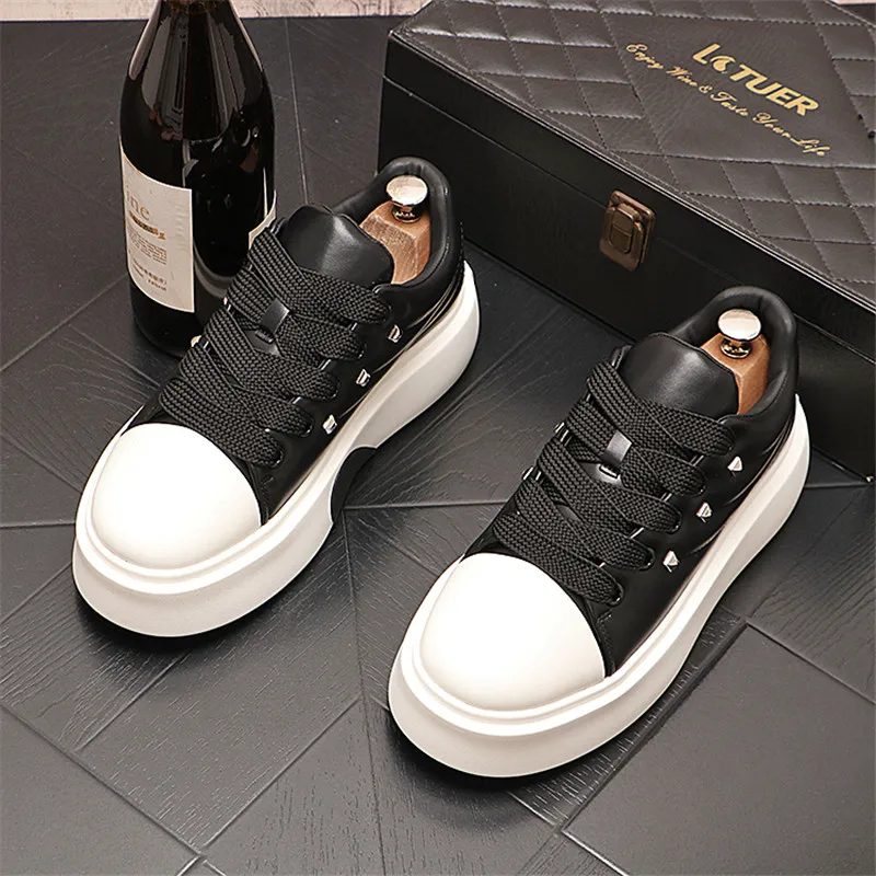 Spring Style Fashion Breathable White Lace-Up Casual Sneakers Round Toe Thick Bottom Business Leisure Walking Loafers V112 5