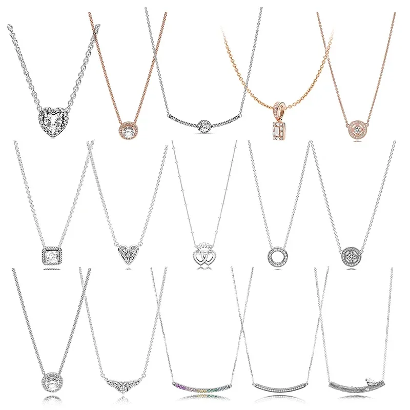 

100% 925 Sterling Silver Pan Model HEARTS OF WINTER FOREVER Vintage Allure FAIRYTALE TIARA Glamour Necklace For Women