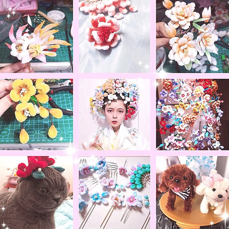 1.5m Making Crafts Imitation Velvet Chenille Stem Strip Colorful Soft Velvet Twist Wire Flowers Twist Stick 10mm