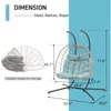 2 Person Double Egg Swing Chair with Stand Indoor Outdoor, Patio Wicker Rattan Hanging Egg Chair w/Cushion, Pillow 6