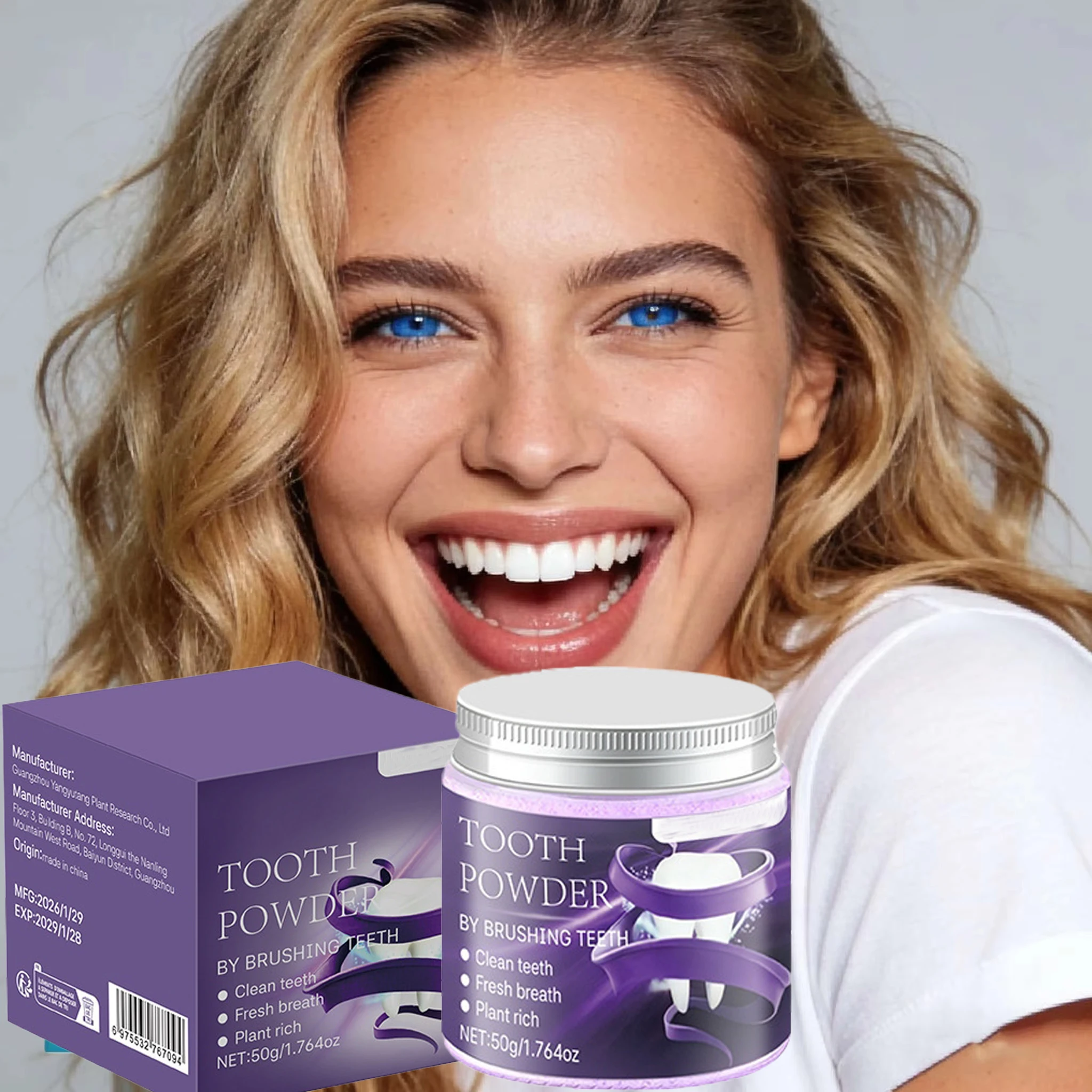 Polvere sbiancante per denti, rimozione profonda delle macchie, pulizia dei denti gialli, sbiancamento naturale, alito fresco, gusto menta, per uomini e donne