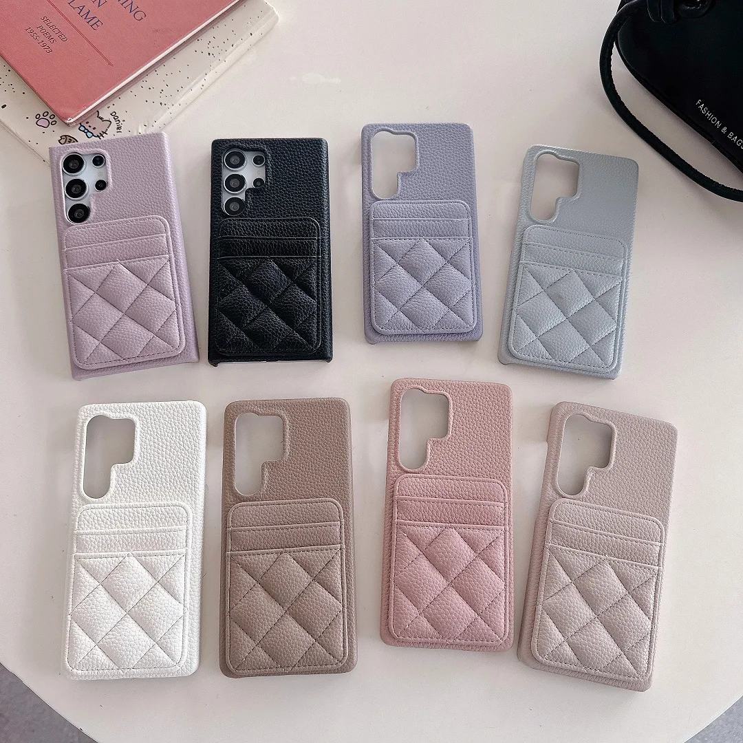 Luxury 3D Grid Leather Wallet Case with Dual Card Slots