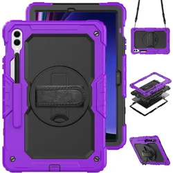 Enhanced Protective 3-Layer Shockproof Tablet Case with Shoulder Strap for Tab S9 FE Plus 12.4 (Purple black)