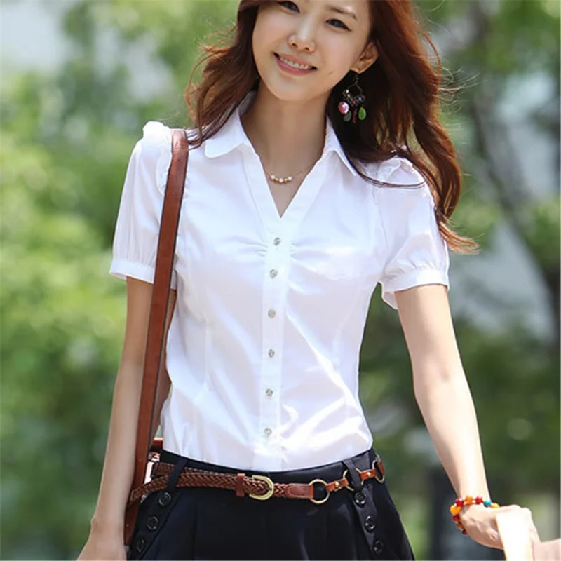 Suumer camisas elegantes mujer, camisa con cuello en V, blusas de algodón de moda coreana, camisas de camisa de trabajo blanca para mujer|Camisa| - AliExpress