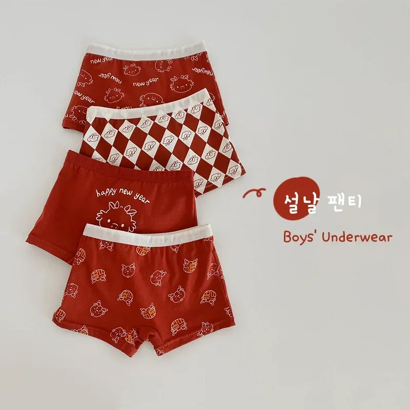 

N135 Children's Underpants Four New Red Cartoon Baby Shorts Pure Cotton Boxer Briefs Men Not Stuffy Sweat