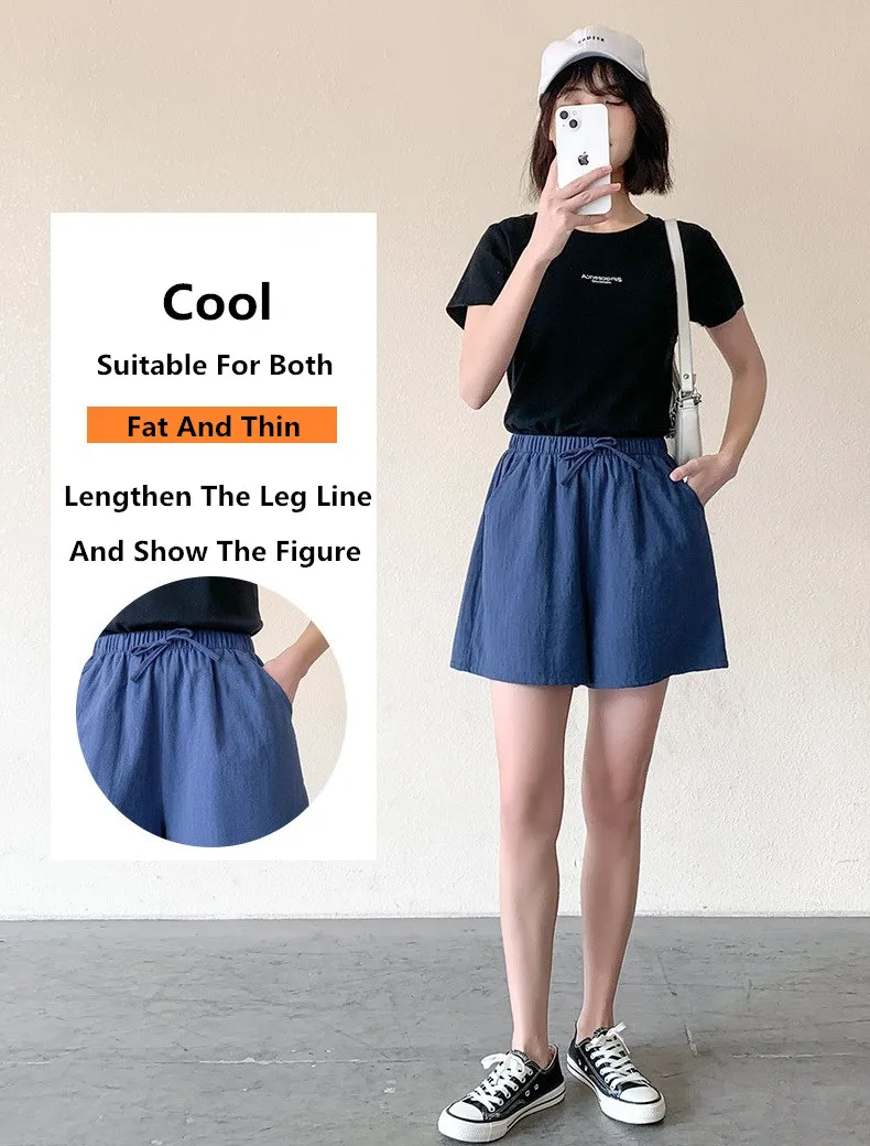 Fashion Summer Women Breathable Cotton And Linen Shorts Sexy Girl Casual Sports Clothing Elastic Waist Lacing Wide-Leg Pants