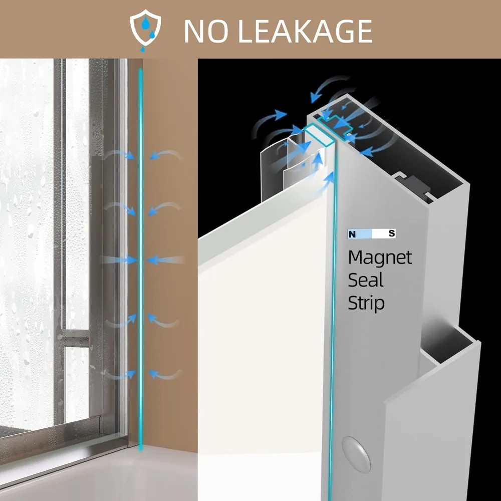 Double Sliding Bathtub Door for Shower Semi Frameless Bypass Glass Shower Doors for Bath Tub with Tempered Glass Brushed 6
