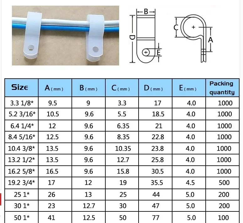 Nylon Wire Cable Hose P Type R Clamp Clips 1000pcs cable clip cable clamp