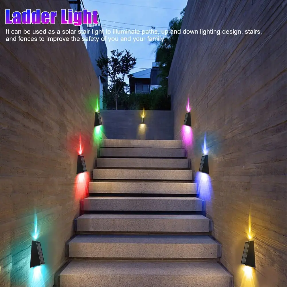 2pcs Solar Colorful Wall Lamp Rgb Waterproof Up Down Color Changing Decoration Light For Patio Yard Decor