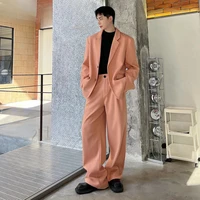 SILIWEYA Men's Suits Woolen Single Breasted Lapel Blazers Straight Wide Leg Casual Pants Trend Autumn Winter Two Pieces Set 1