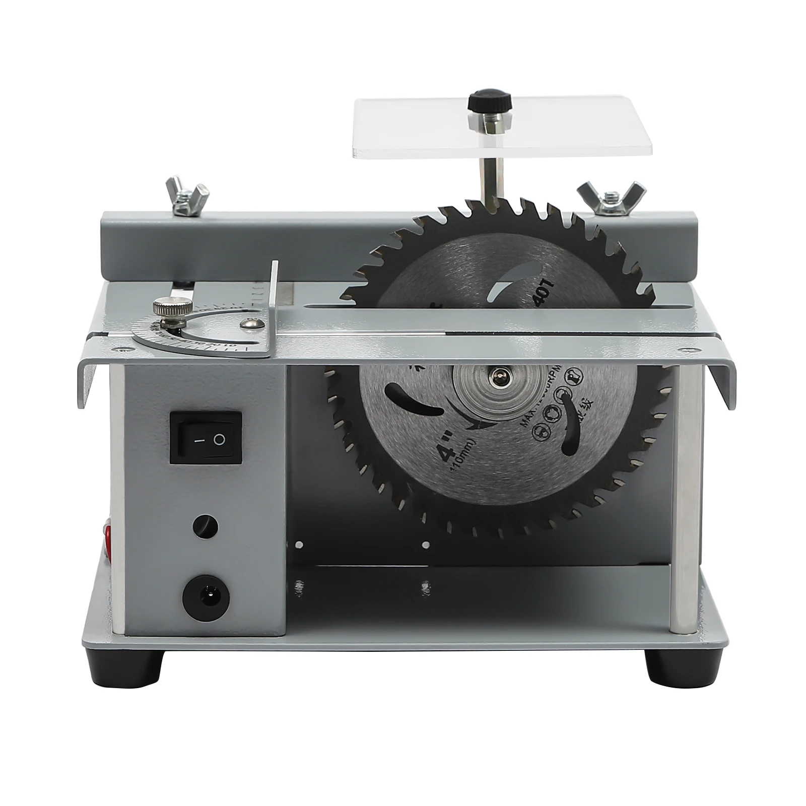 Elektrische Mini-Tischkreissäge, 4,33 Zoll, Kreuzschnitt-Gleitsäge mit 7-Gang-Einstellung, 0–90 ° Winkelschnitt, 96 W Motor aus reinem Kupfer für Holz – Detail 16