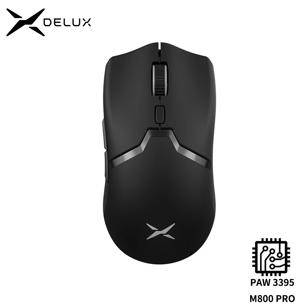 Delux M800 Pro Paw3395 Mouse Gamer sem Fio Conexão Bluetooth Tri-mode 26000dpi Huano Rosa Ponto Macro Programável para Jogadores de pc