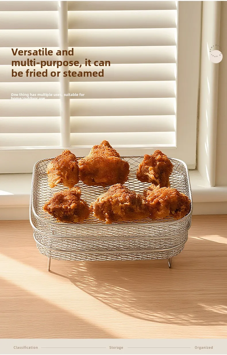Stainless Steel Three-layer Air Fryer Dehydration Rack Stackable Design Oven Universal Barbecue Oiled Food Rack