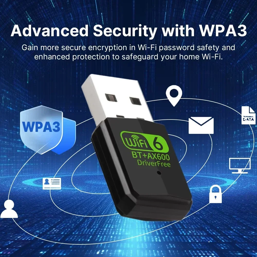 와이파이 6 블루투스 5.4 어댑터 AX600 USB2.0 어댑터 듀얼 밴드 2.4G/5Ghz 네트워크 무선 수신기 PC 노트북용 10/11 드라이버 프리