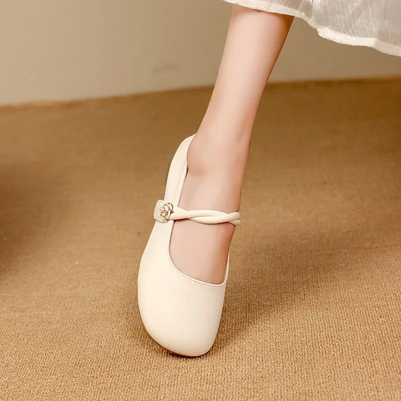 Aphixta Elegant Soft Sole Women Flats Shoes Flower Dec Shallow HooK Loop Loafers Woman Khaki Spring Shoes Round Toe Ladies Shoes