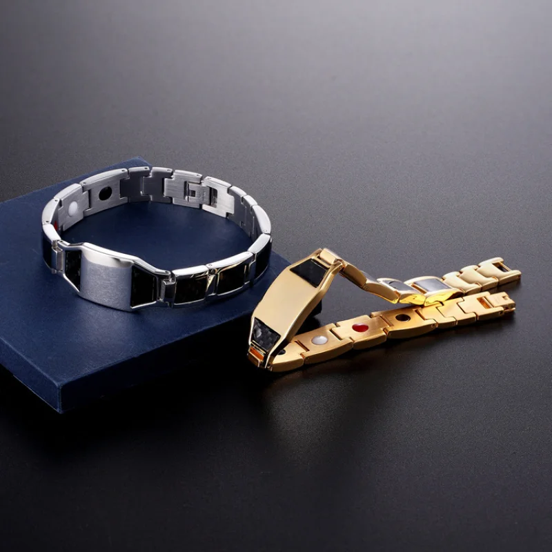 4 in 1 Men Steel Magnetic Therapy Healing Bracelet Bio Magnet Health Care Bangle Relieve Pain Anti Radiation Wristband Gift
