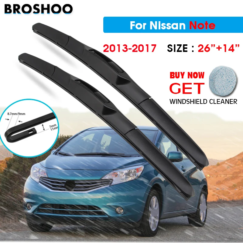 

Щетка стеклоочистителя для Nissan Note 26 "+ 14" 2013 2014 2015 2016 2017 стеклоочистители для лобового стекла лезвия для мытья окон подходят для U Hook Arms