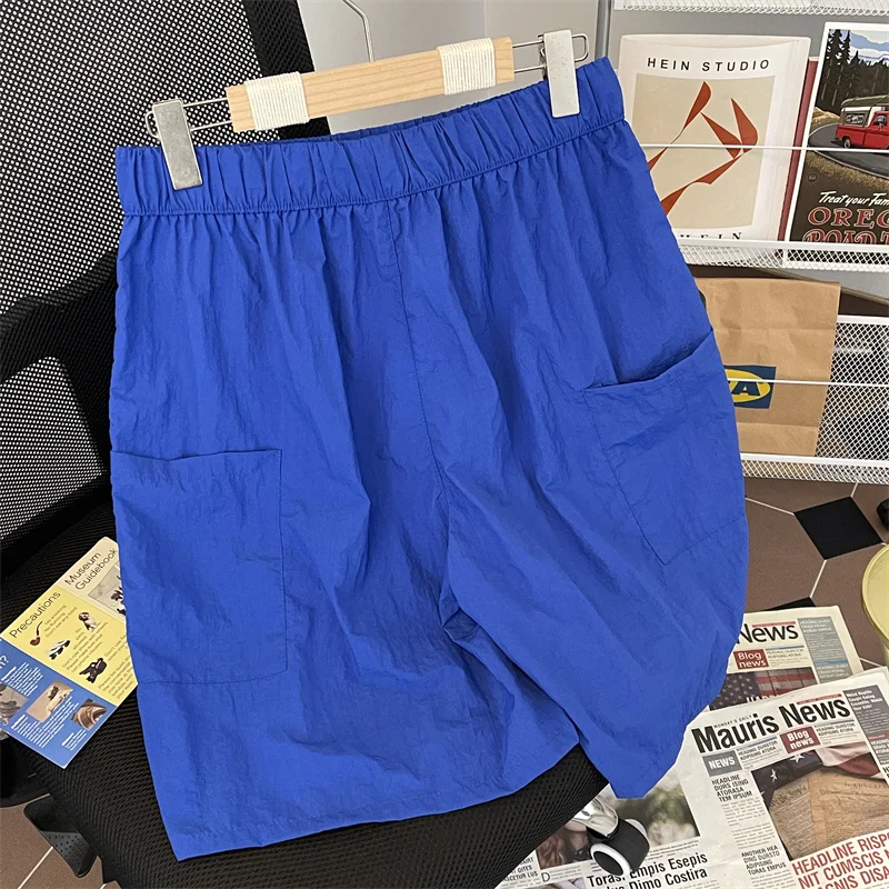 2024 Spring Summer Solid Color Casual Shorts Men's Straight Loose Sports Outerwear Shorts Quick-Drying Knee Length Pants