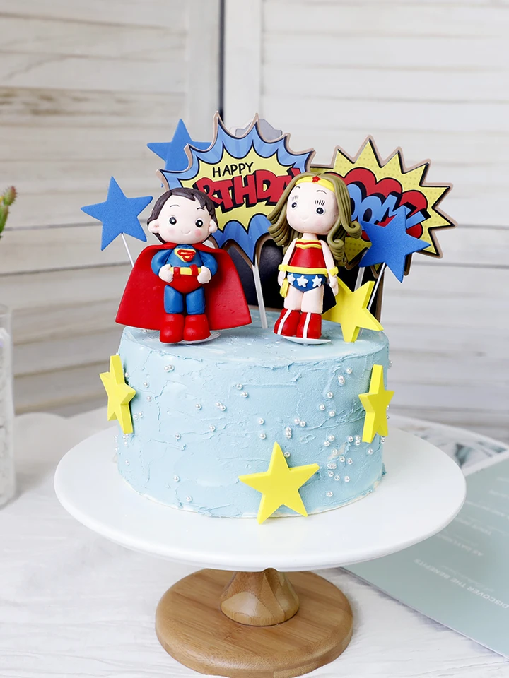 2-Piece Cartoon Happy Birthday Cake Topper - Hero Theme Party Decorations, Acrylic, Spider & Birthday Letter Shapes