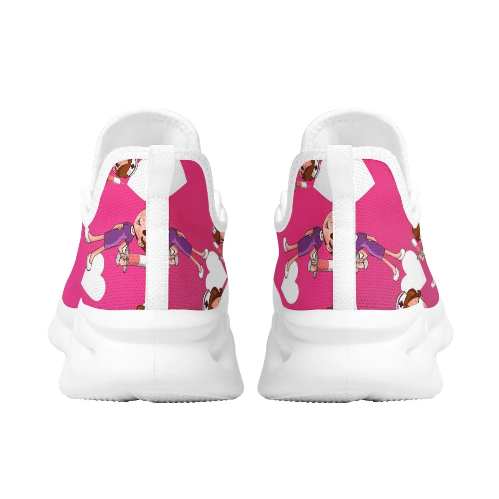 Cute Pink Nurse Print Women Shoes  Summer Sneakers For Couple Casual Flats Lace-up Lightweight Zapatos DropShip