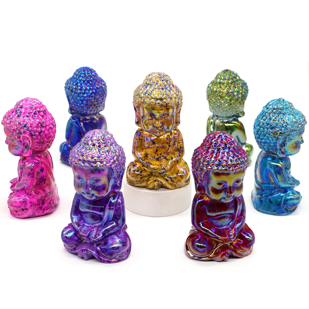 80mm Sitting Baby Buddha Electroplated Plating Curb Stone Natural Healing Chakra Crystal for Spiritual Introspection Home Decor
