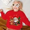 Cute Cartoon Santa Claus & Reindeer & Christmas Tree Graphic Print Sweatshirt, Girls Comfy Clothes For Christmas As Gifts 1