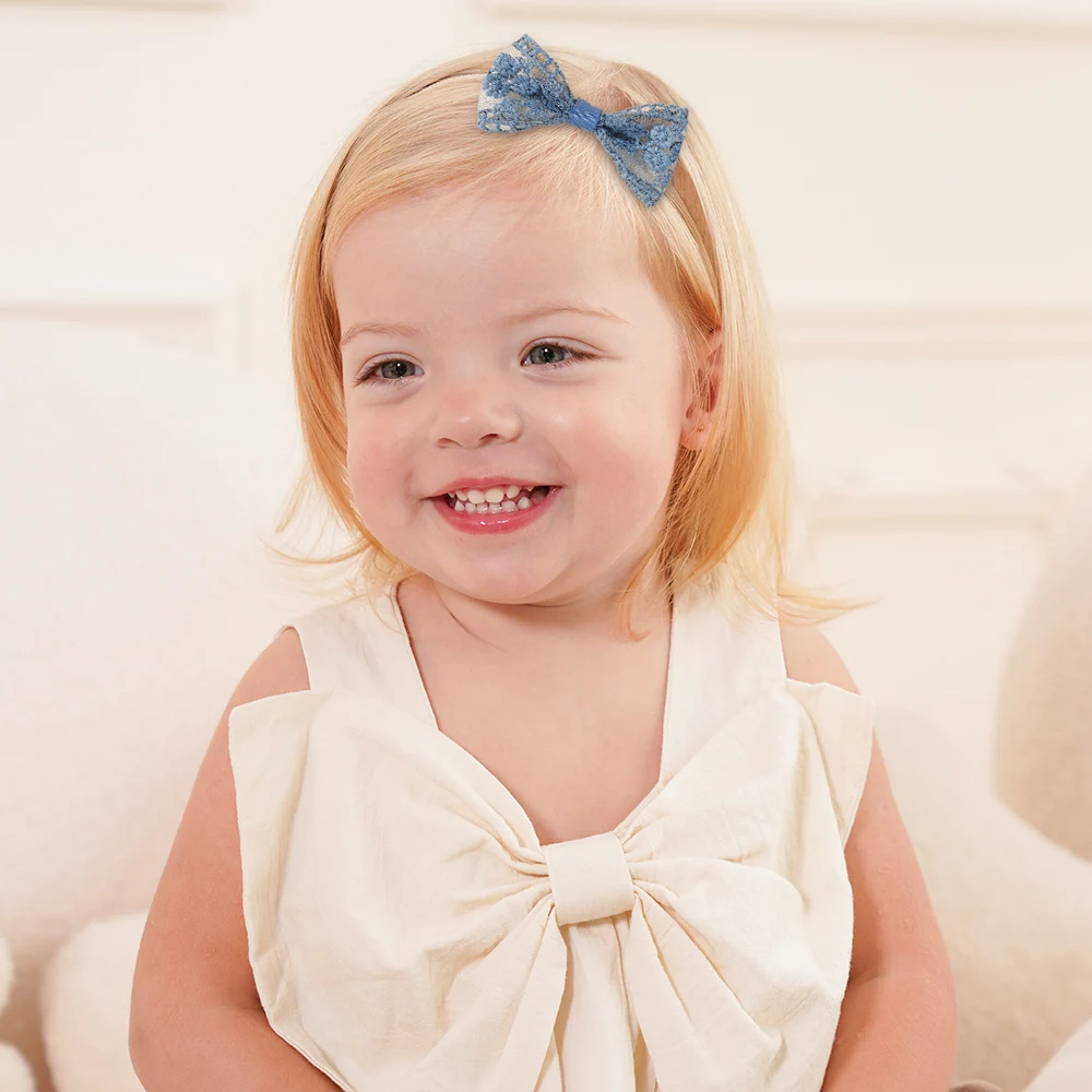 20Pcs 무작위 컬러 달콤한 원사 bowknot 헤어 밴드  소녀 탄성 나일론 수 놓은 인쇄 머리띠 캐주얼  머리 장식