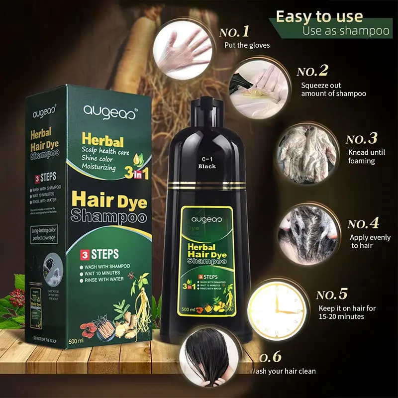 Herbal Natural Plant Hair Dye Shampoo Fast Grey Hair Dyed Black  6 Color Coffee Red Purple Salon & Home Hair Color 30/500ml 6
