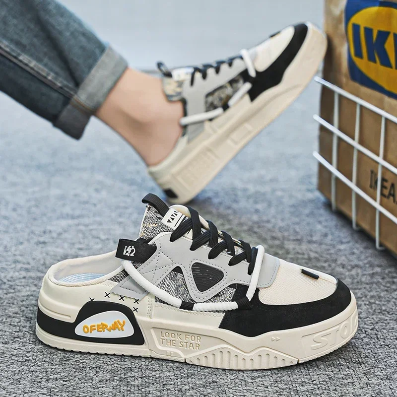 Fashion Men Casual Shoes Lightweight Half Slippers Slip-on Breathable Men Flat Sport Shoes Sneakers Comfortable Driving Loafers 5