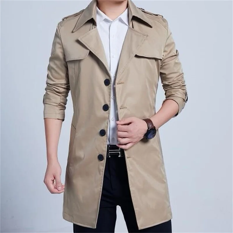 

Men's Spring Autumn Thickened Trench Coat In The Long Section Korean Self-cultivation Youth Student Loose Coat Thin Jacket Men