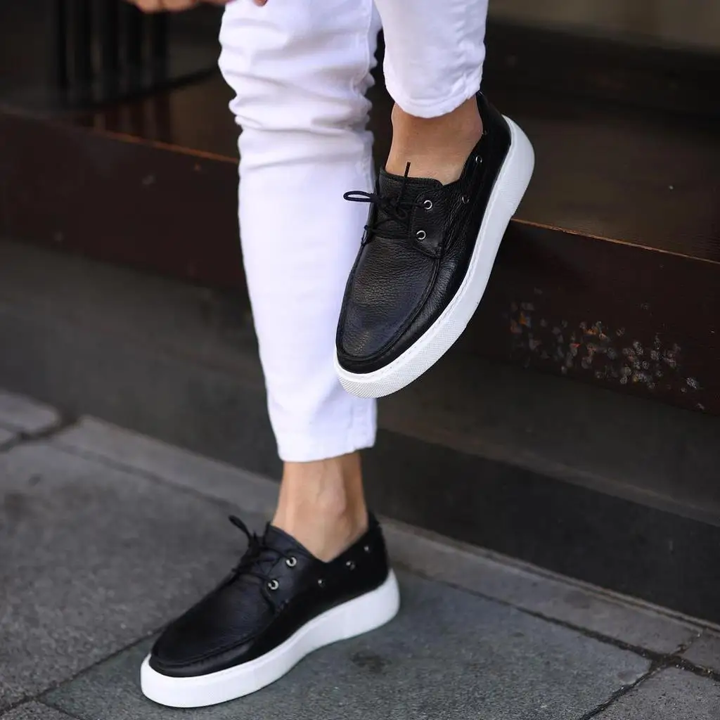 Sail Lakers-Black Leather Men's Casual Shoes - AliExpress