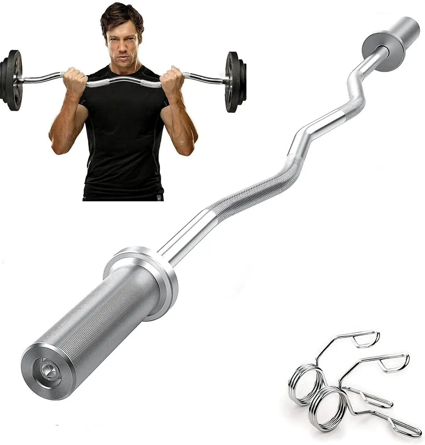 

EZ curl bar 47 Inch Curl Bar 2" Hole Bending Weight Bar, Solid Carbon Steel Weighted Workout Barbell Bar for Home Gym Exerc