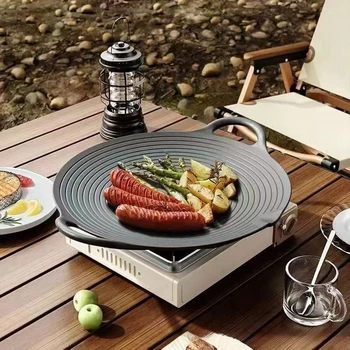 Picnic Camping Cast Iron Pan Outdoor Baking Pan Extra Large Frying Pan Teppanyaki with Handle Frying Barbecue