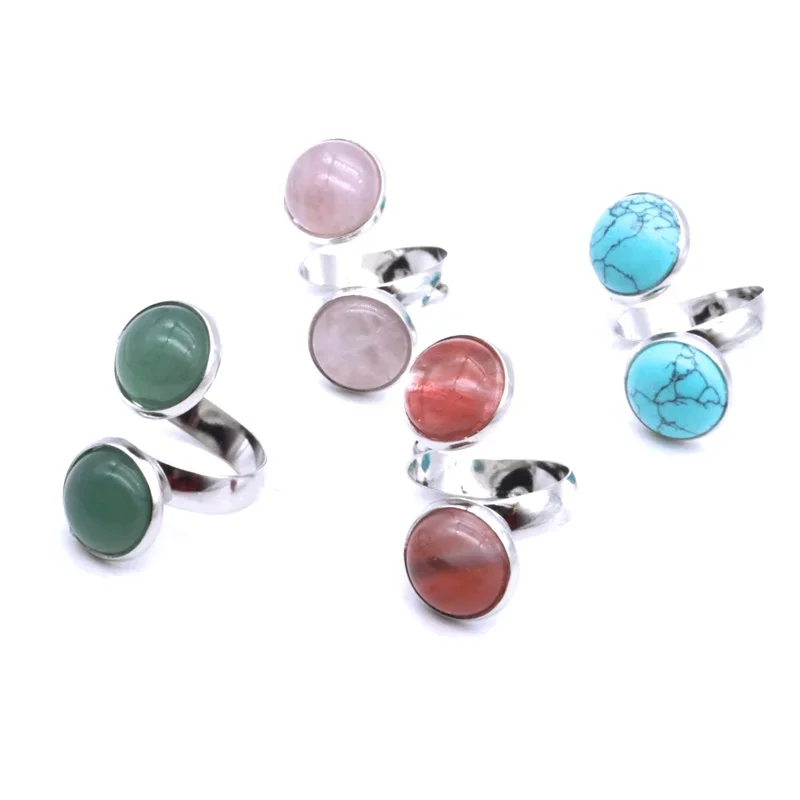 Finger Ring Adjustable Rings Double Stone Cabochon Tiger Eye Opal Blue White Purple Green Pink Crystal Adjustable Ring For Women Dress ACC Jewelry