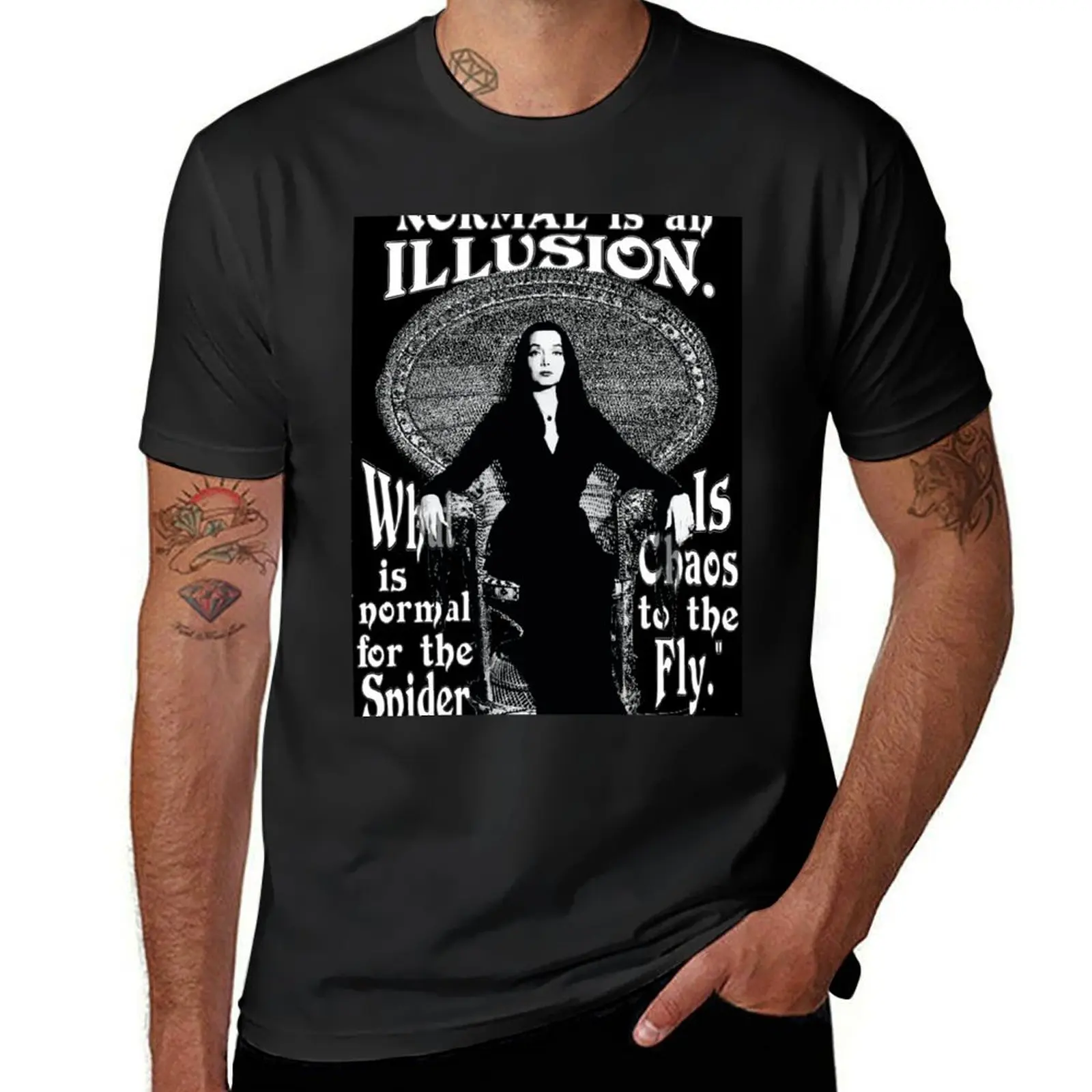 Morticia Addams-Normal Is An Illusion... T-Shirt customs blanks aesthetic clothes mens plain t shirts