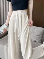 Ice Silk Slim Wide Leg Pants Women Summer Thin High Waist Drape Loose Straight Casual Pants Lazy Sle Cool Cool Pants