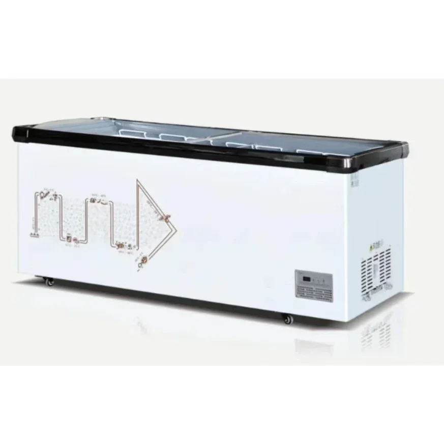 Glass Door Freezer Supermarket Chest Horizontal Deep Island Freezer Display Refrigerator