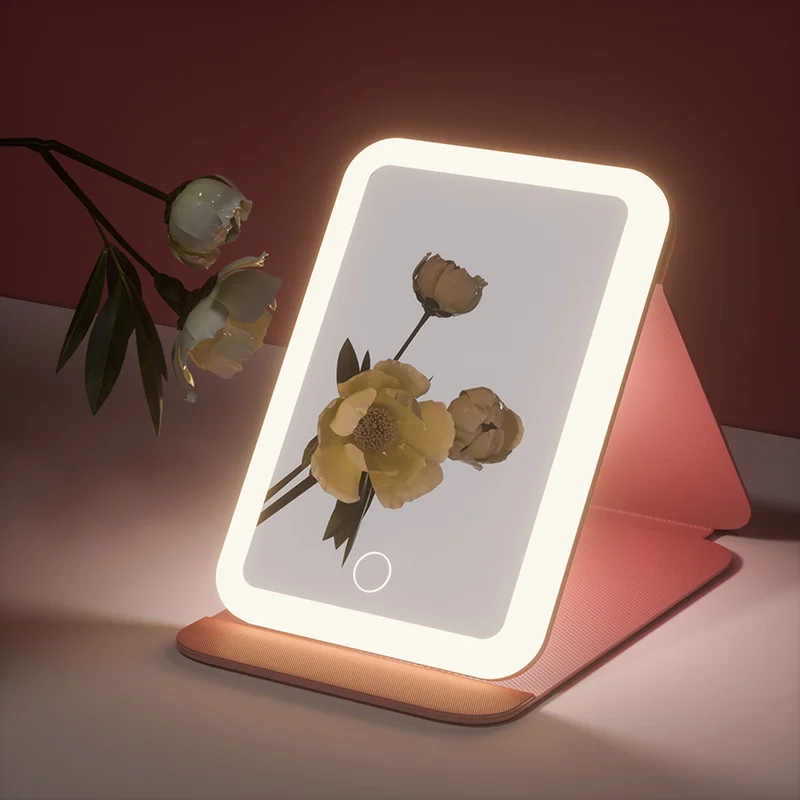 

LED Makeup Mirror with Light Rechargeable 3 Colors Light Square PU Leather Portable Folding Travel Light Compensating Mirror