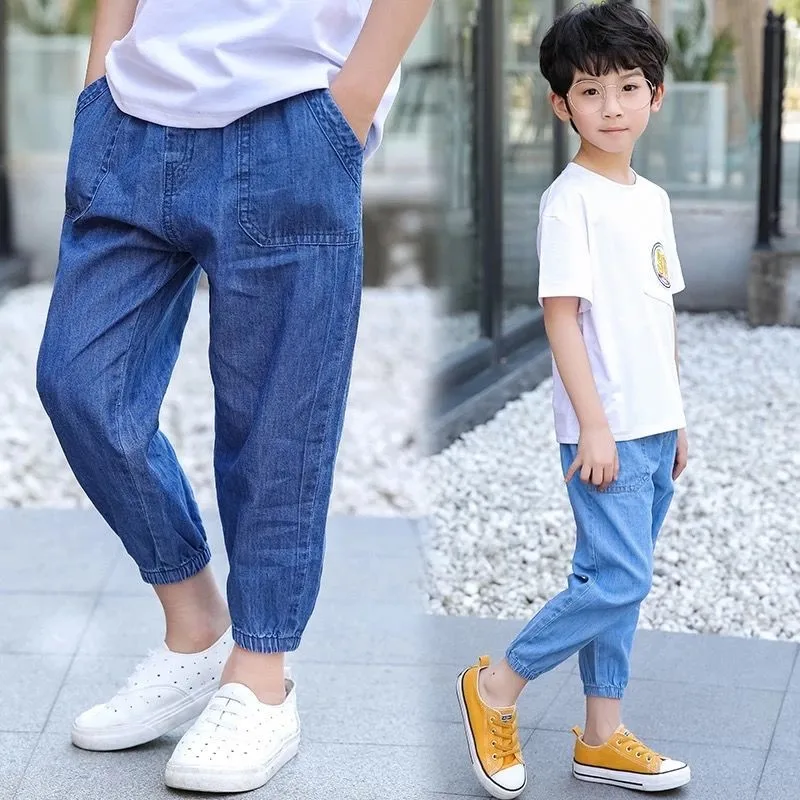 2025 New children's boys girls Thin jeans stripe summer Casual   pants thin section trousers 2