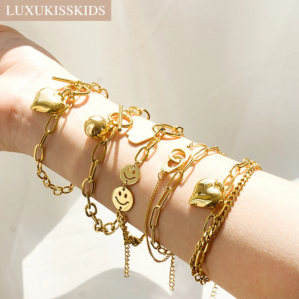 Pulseras de acero inoxidable para boho mujer, pulseras mujer moda 2022,regalos originales,brazalete grueso, joyería estética en la muñeca, accesorios Y2K,couple accessories|Brazaletes de y enlaces| - AliExpress