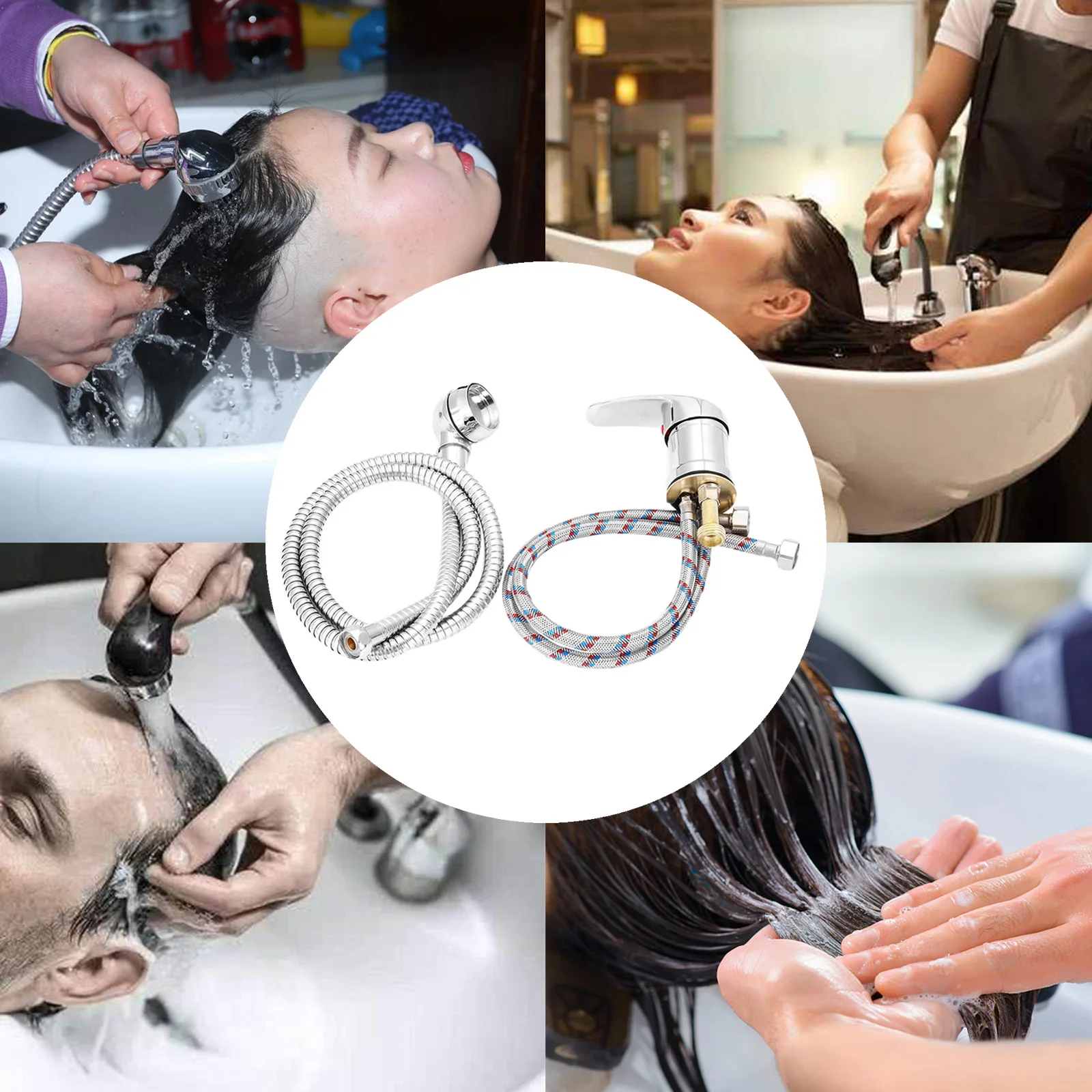 Mixer Tap Bath Sink Faucet Shower Head Spray Hose Push On Washing Hairdresser For Barber Shop Salon Shampoo Accessories 2