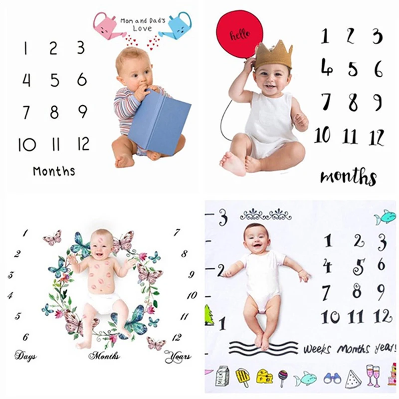 Baby Milestone Photo Props Background Blankets Play Mat Calendar Boy Girl Newborn Photography Props Cloth Photo Accessories 1